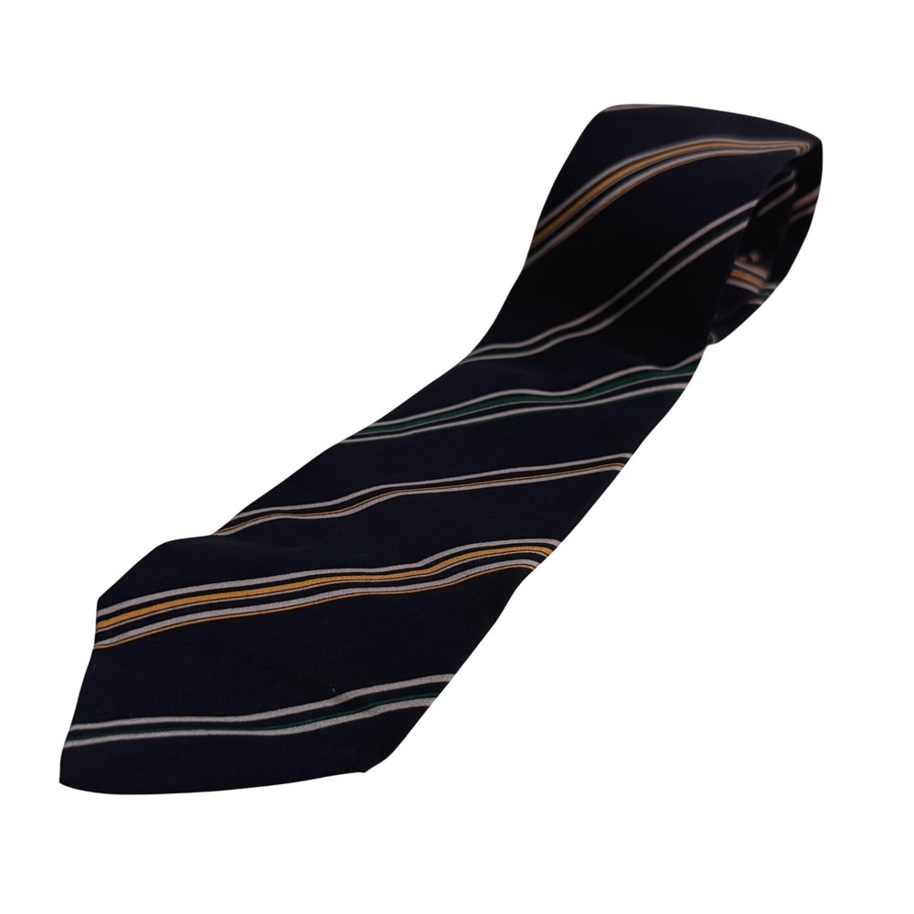 Vintage Brioni Necktie Navy Gold Green Striped 100% Silk Tie Made in Italy